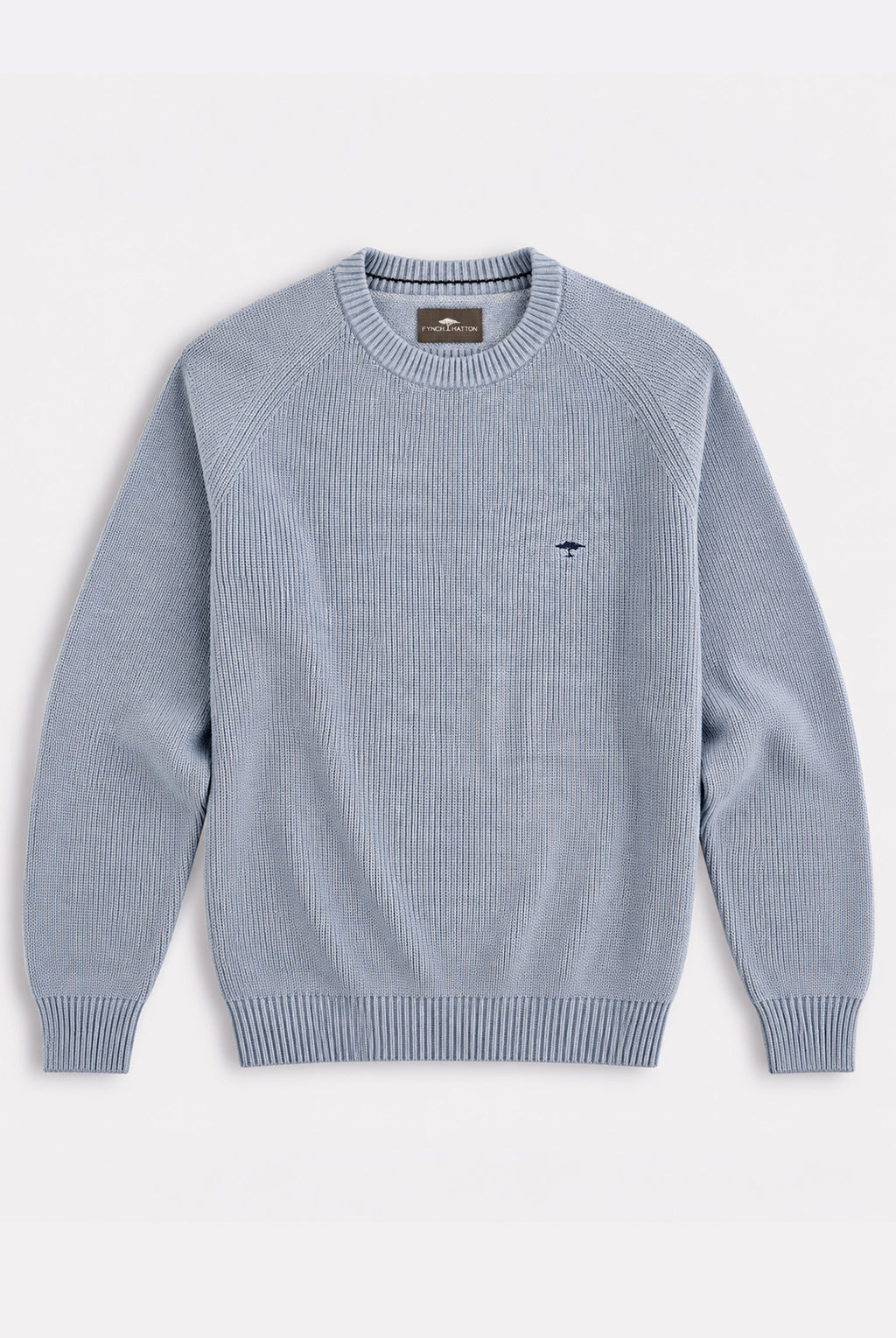 Ribbed Crew Neck Cotton Jumper - Denim Air Blue