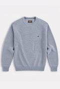 Ribbed Crew Neck Cotton Jumper - Denim Air Blue