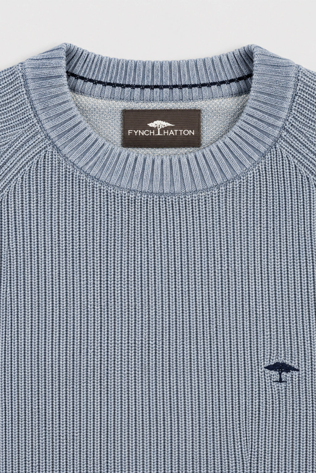 Ribbed Crew Neck Cotton Jumper - Denim Air Blue