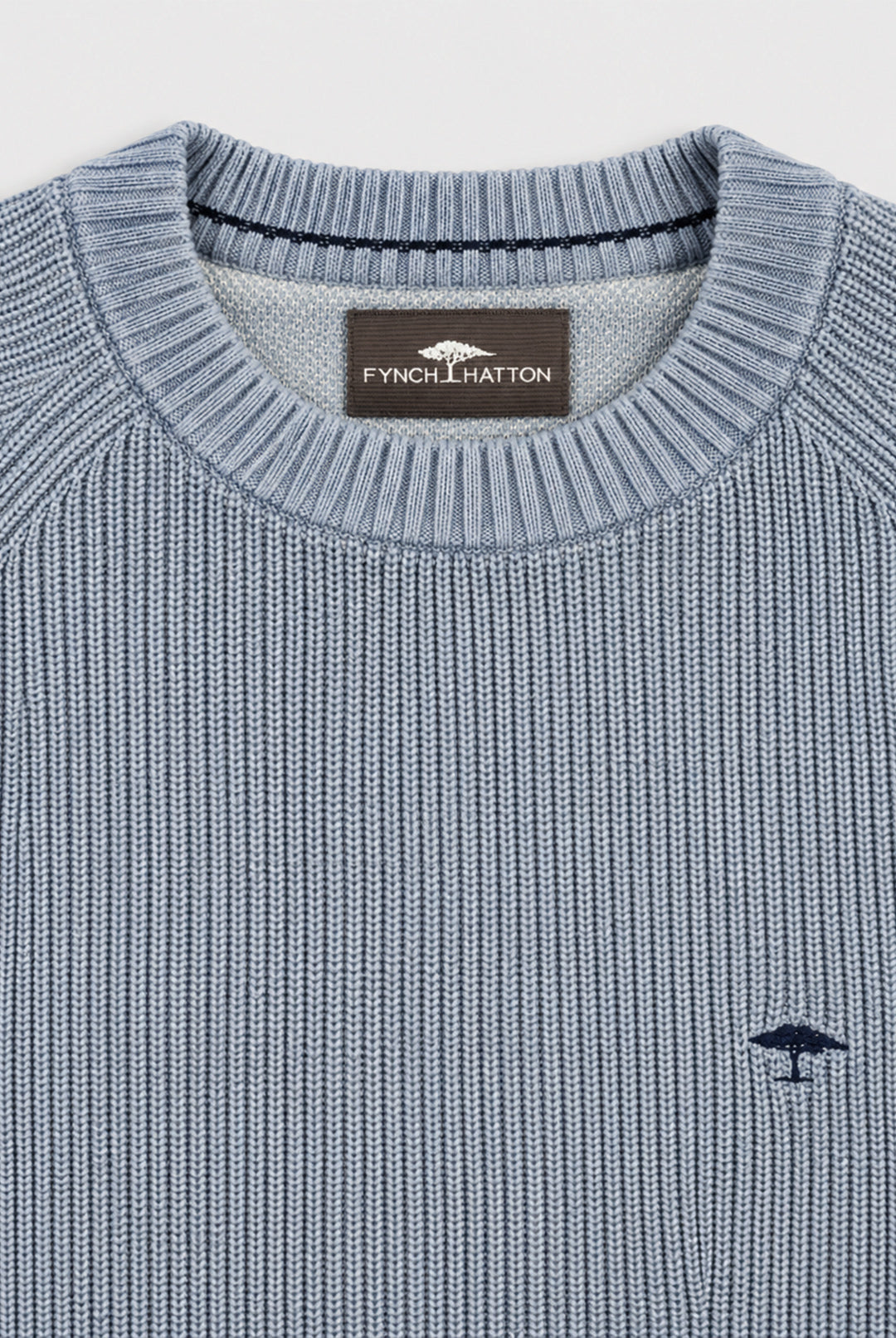 Ribbed Crew Neck Cotton Jumper - Denim Air Blue