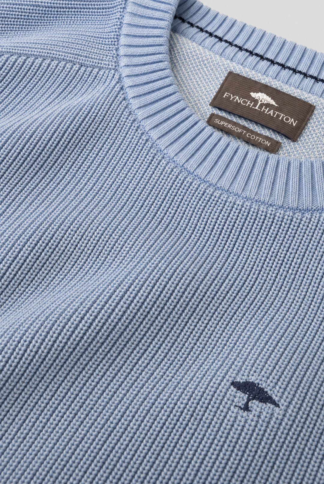 Ribbed Crew Neck Cotton Jumper - Denim Air Blue