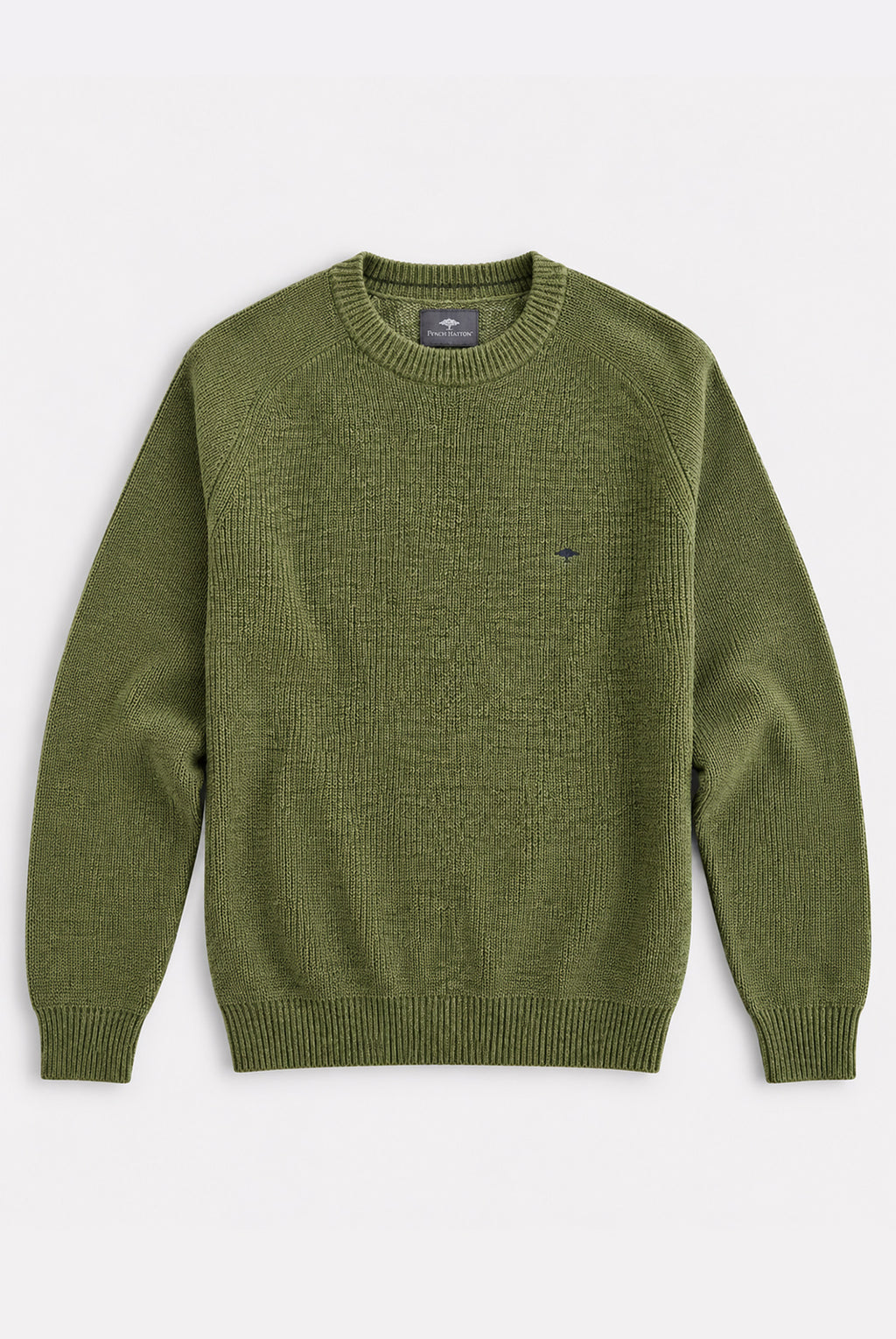 Ribbed Crew Neck Cotton Jumper - Moss Green