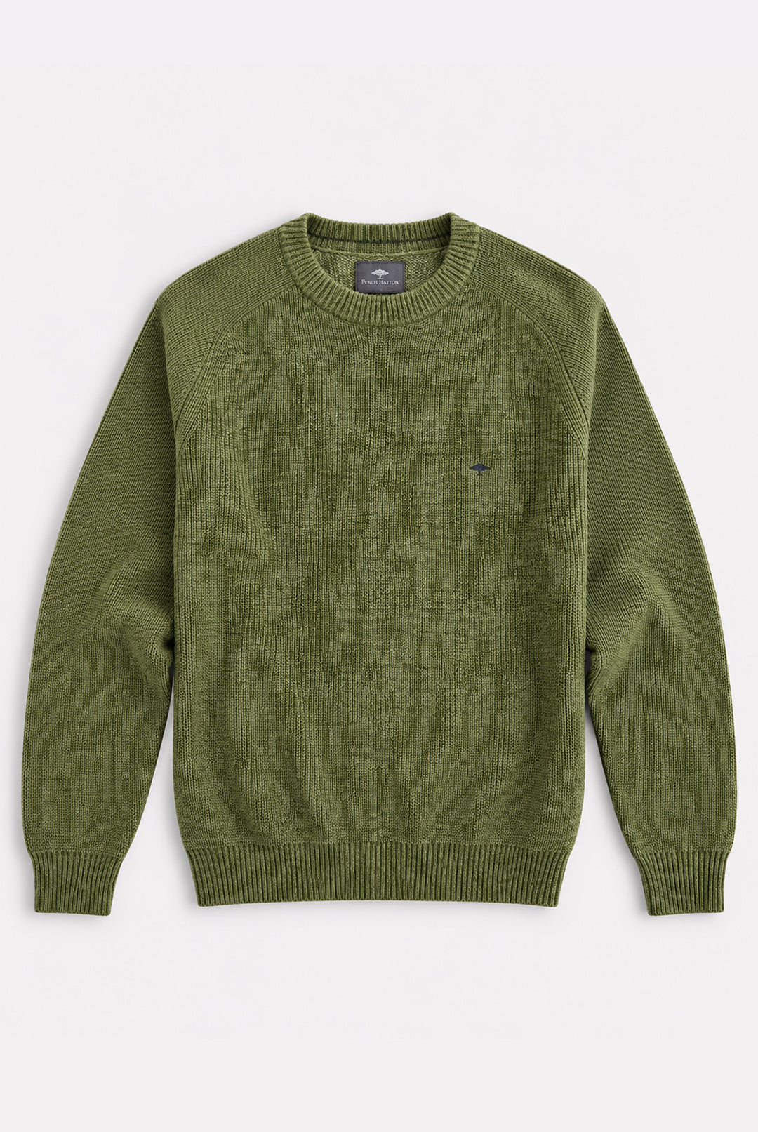 Ribbed Crew Neck Cotton Jumper - Moss Green