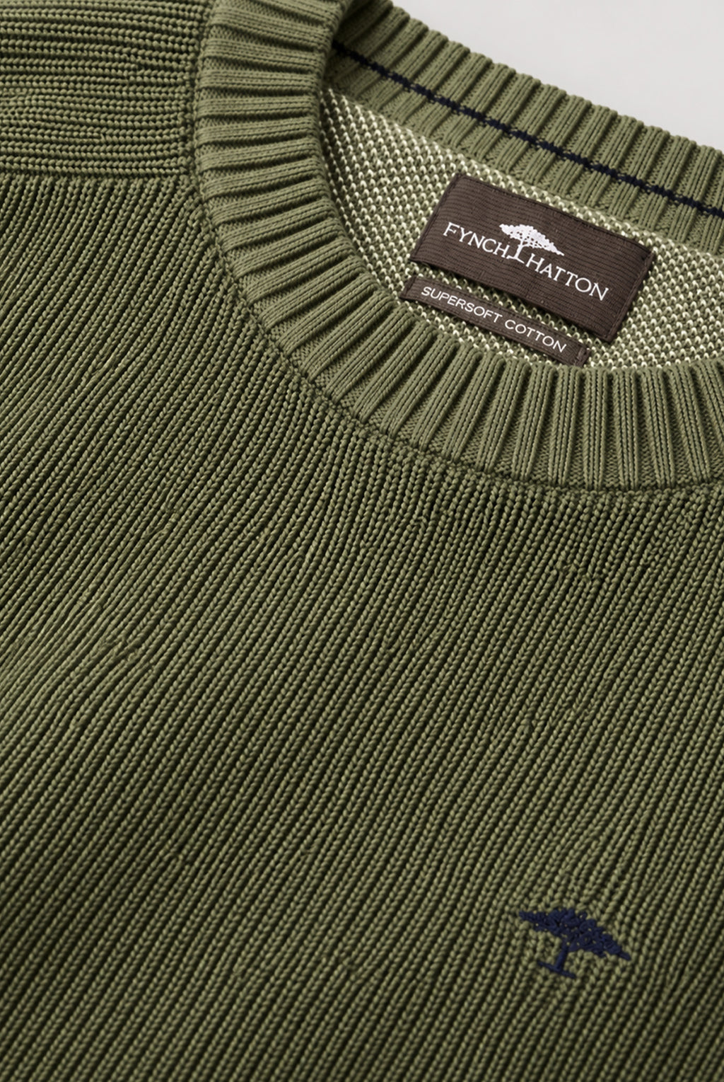 Ribbed Crew Neck Cotton Jumper - Moss Green