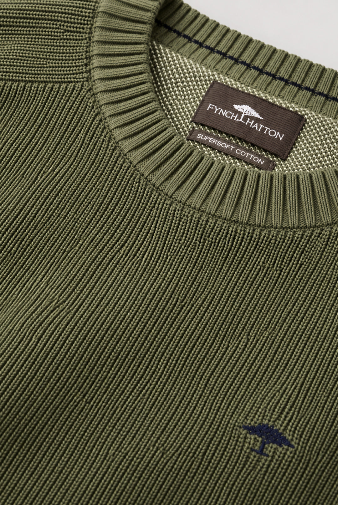 Ribbed Crew Neck Cotton Jumper - Moss Green