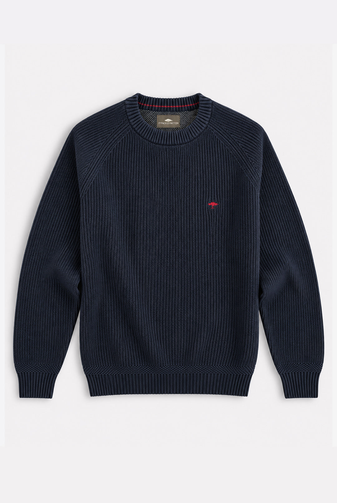 Ribbed Crew Neck Cotton Jumper - Navy