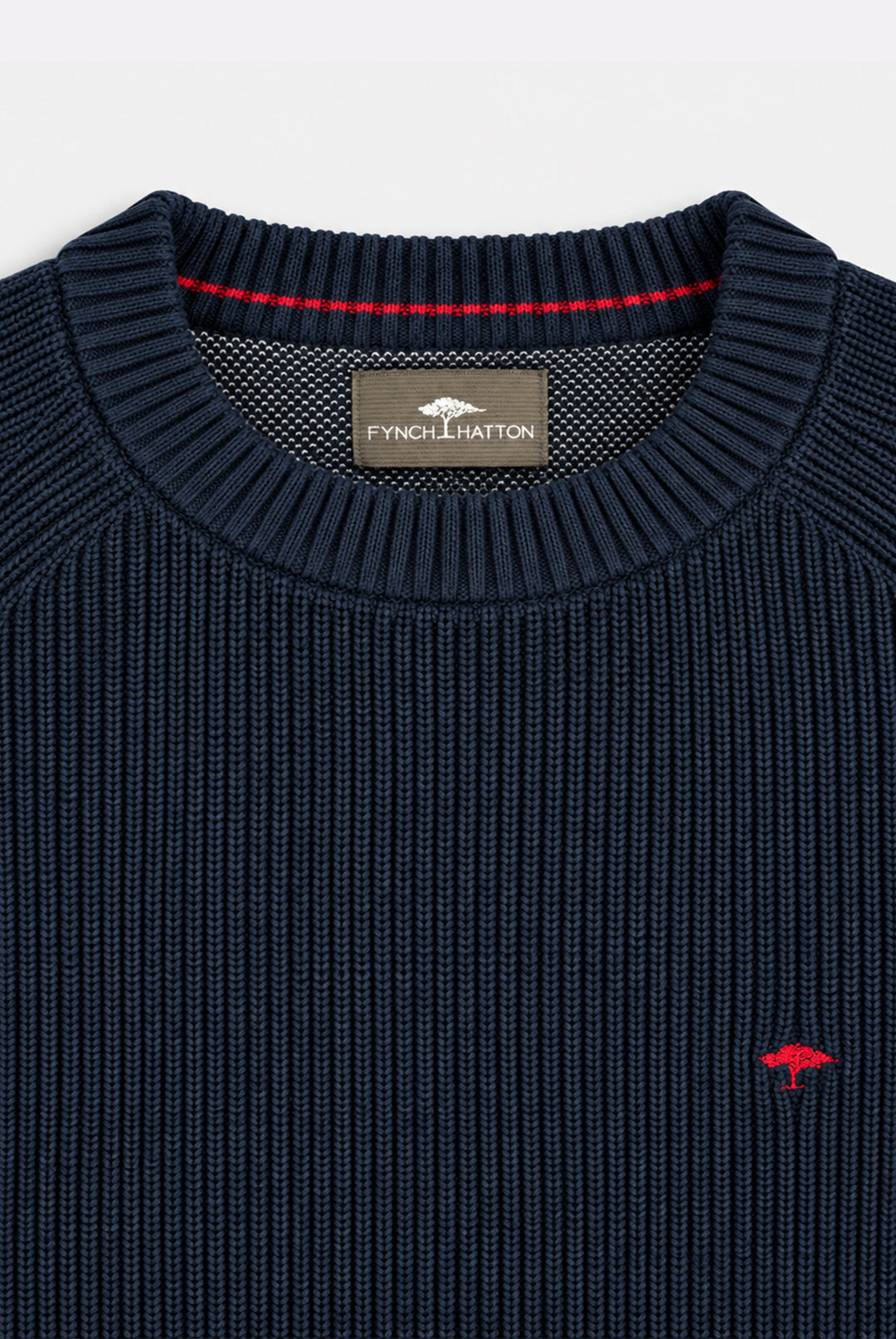 Ribbed Crew Neck Cotton Jumper - Navy