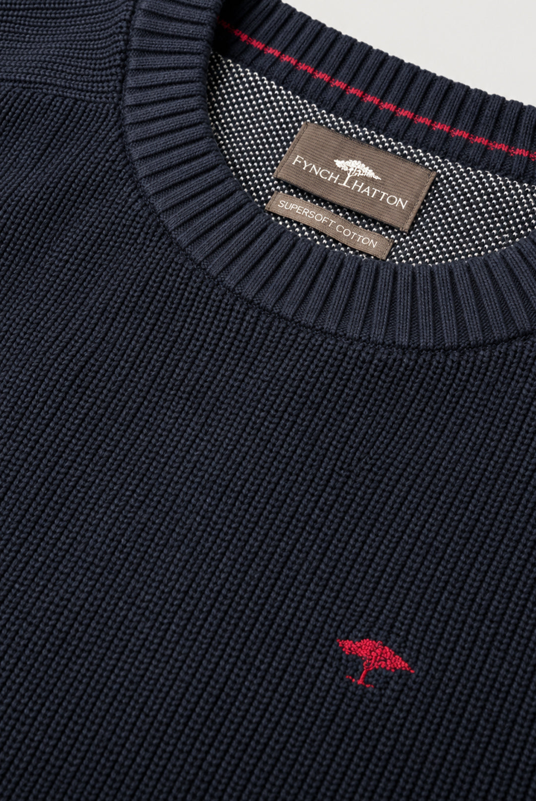 Ribbed Crew Neck Cotton Jumper - Navy