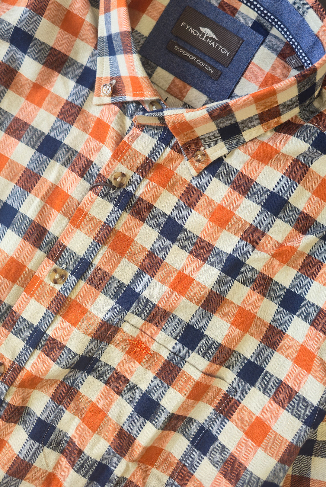 Cotton Flannel Checked Shirt - Orange