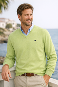 SOFT COTTON SWEATER WITH A V-NECK - Pear