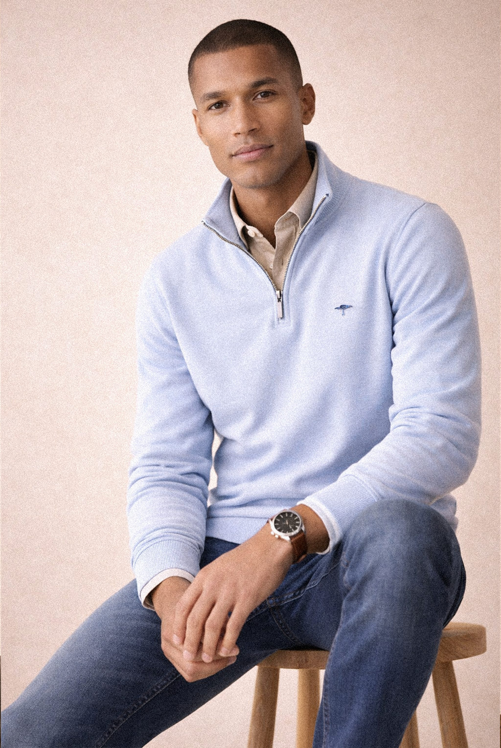 Quarter-Zip Cotton Sweater – New Breeze Blue