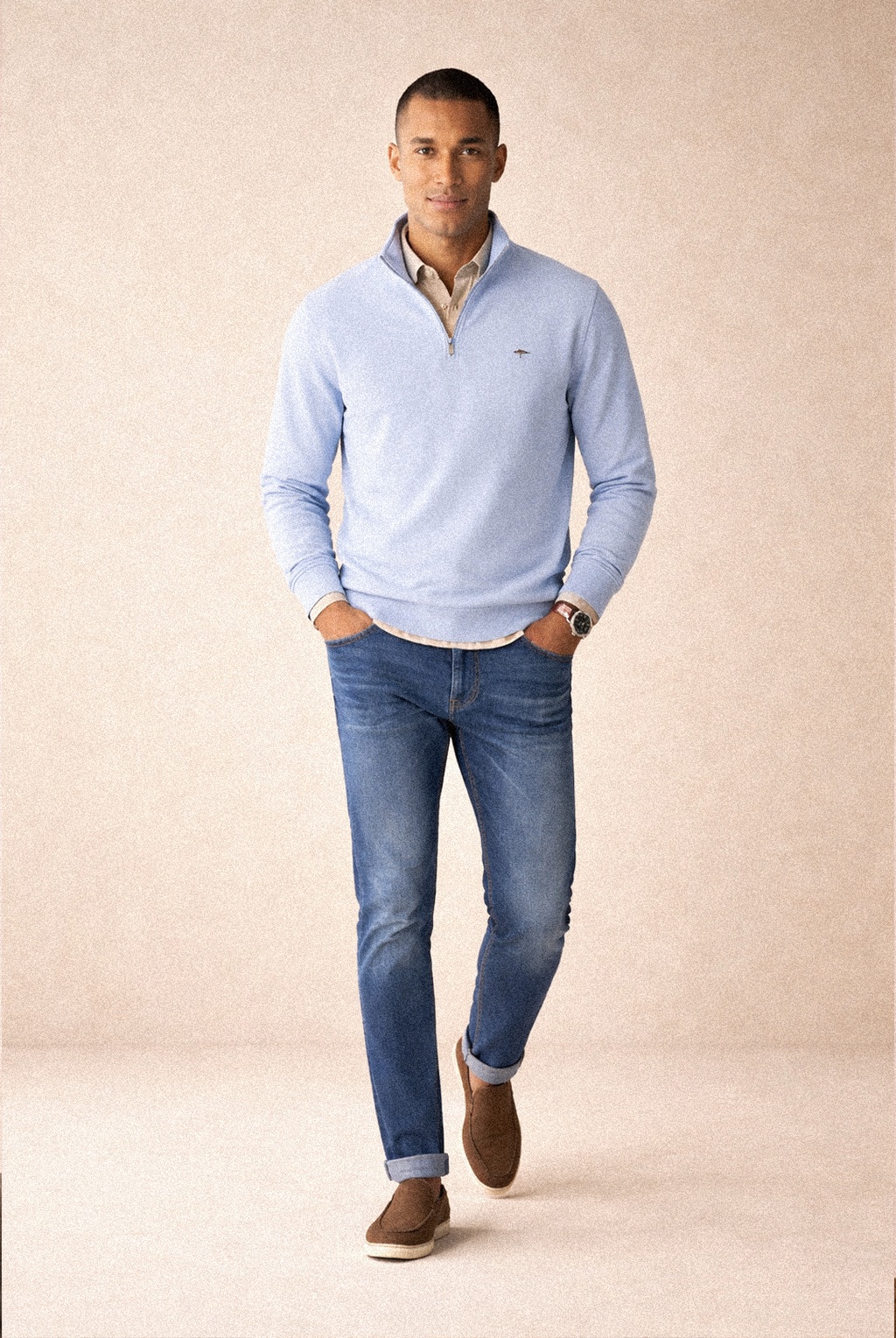 Quarter-Zip Cotton Sweater – New Breeze Blue