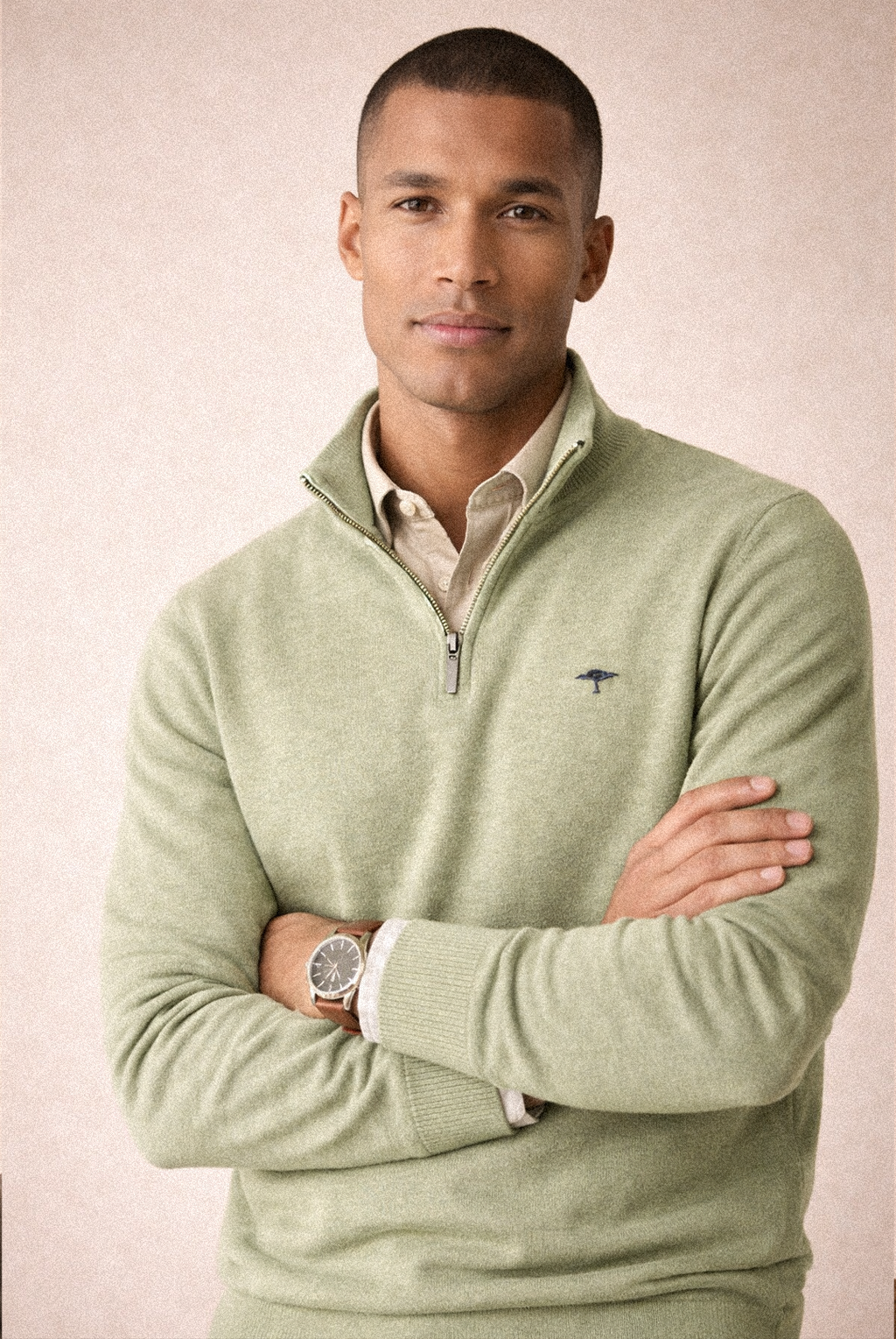 Quarter-Zip Cotton Sweater – Avocado Green