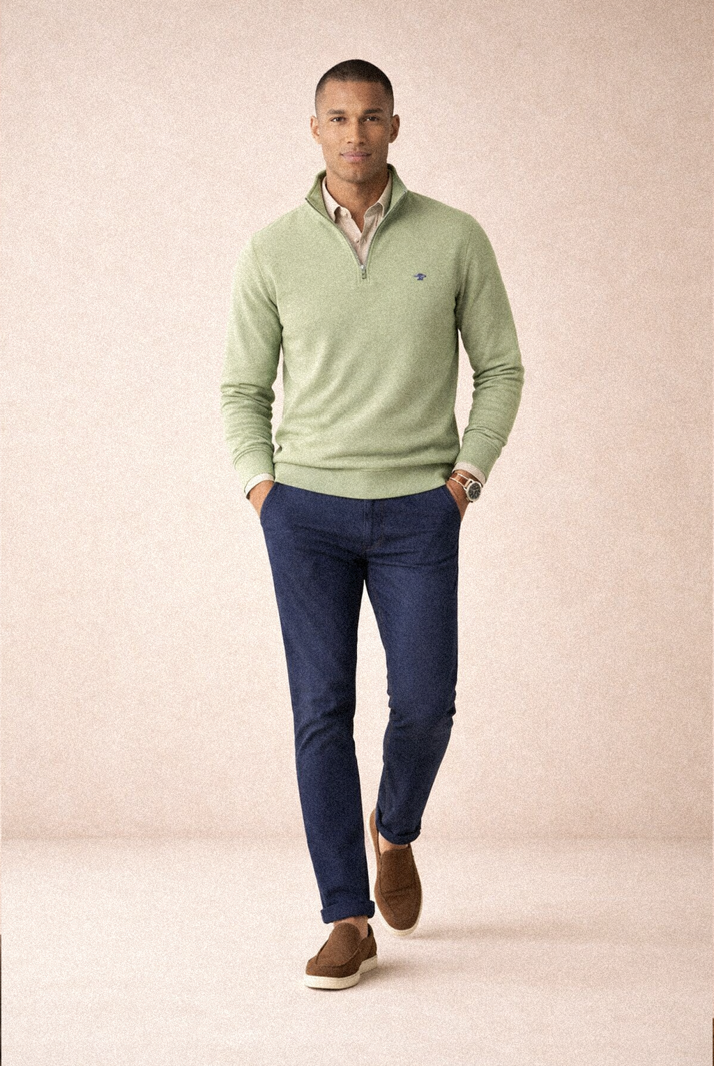 Quarter-Zip Cotton Sweater – Avocado Green
