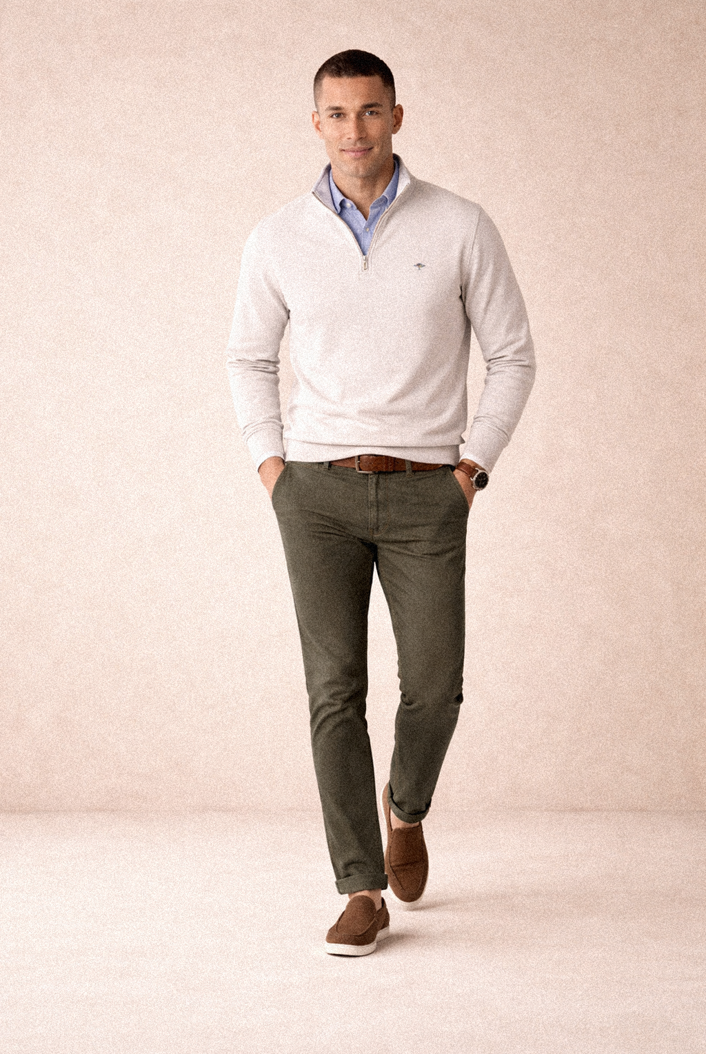 Quarter-Zip Cotton Sweater – Off-White