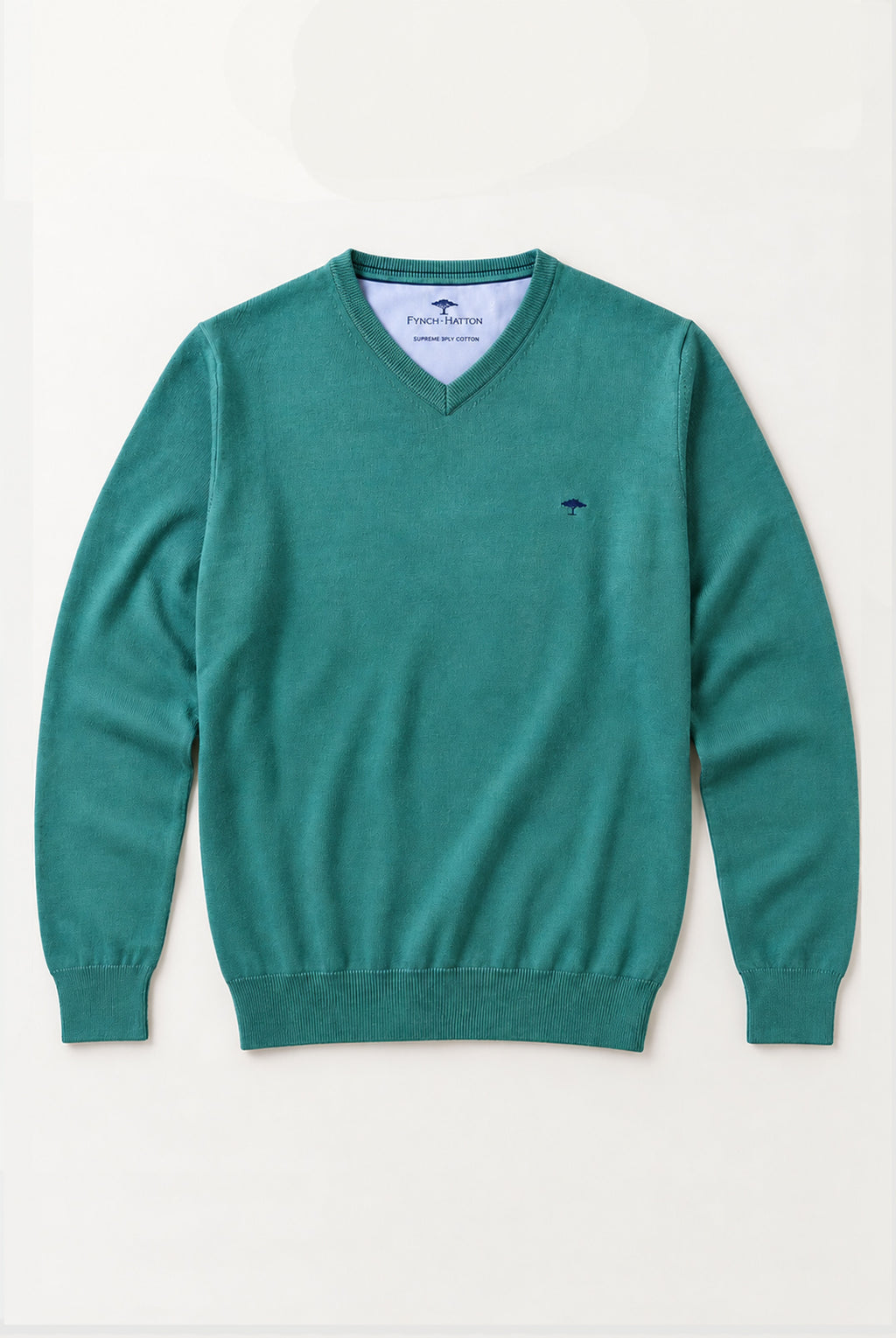 Fynch-Hatton Fine Knit V-Neck Cotton Jumper - Teal