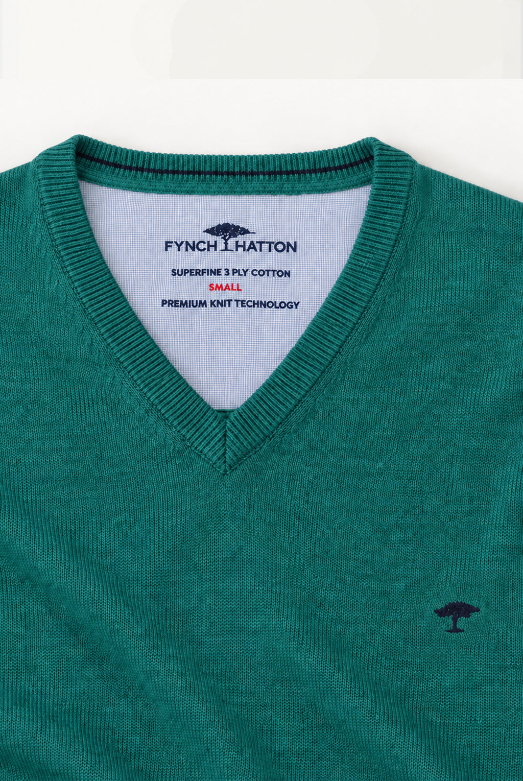 Fynch-Hatton Fine Knit V-Neck Cotton Jumper - Teal