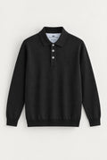 Fine Knit Air Cotton Polo Collar Sweater - Black