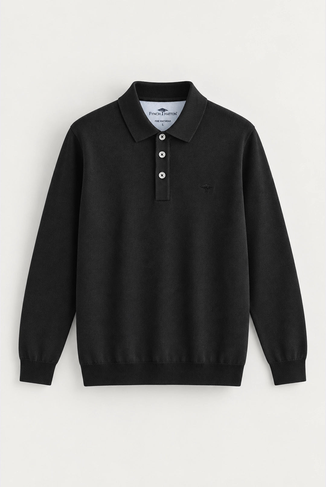 Fine Knit Air Cotton Polo Collar Sweater - Black