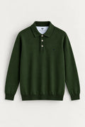 Fine Knit Air Cotton Polo Collar Sweater - Dark Green