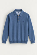 Fine Knit Air Cotton Polo Collar Sweater - Ink Blue
