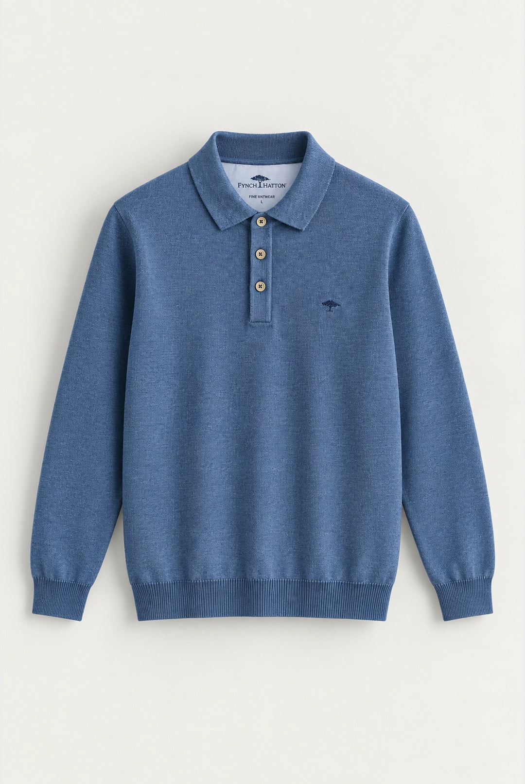 Fine Knit Air Cotton Polo Collar Sweater - Ink Blue