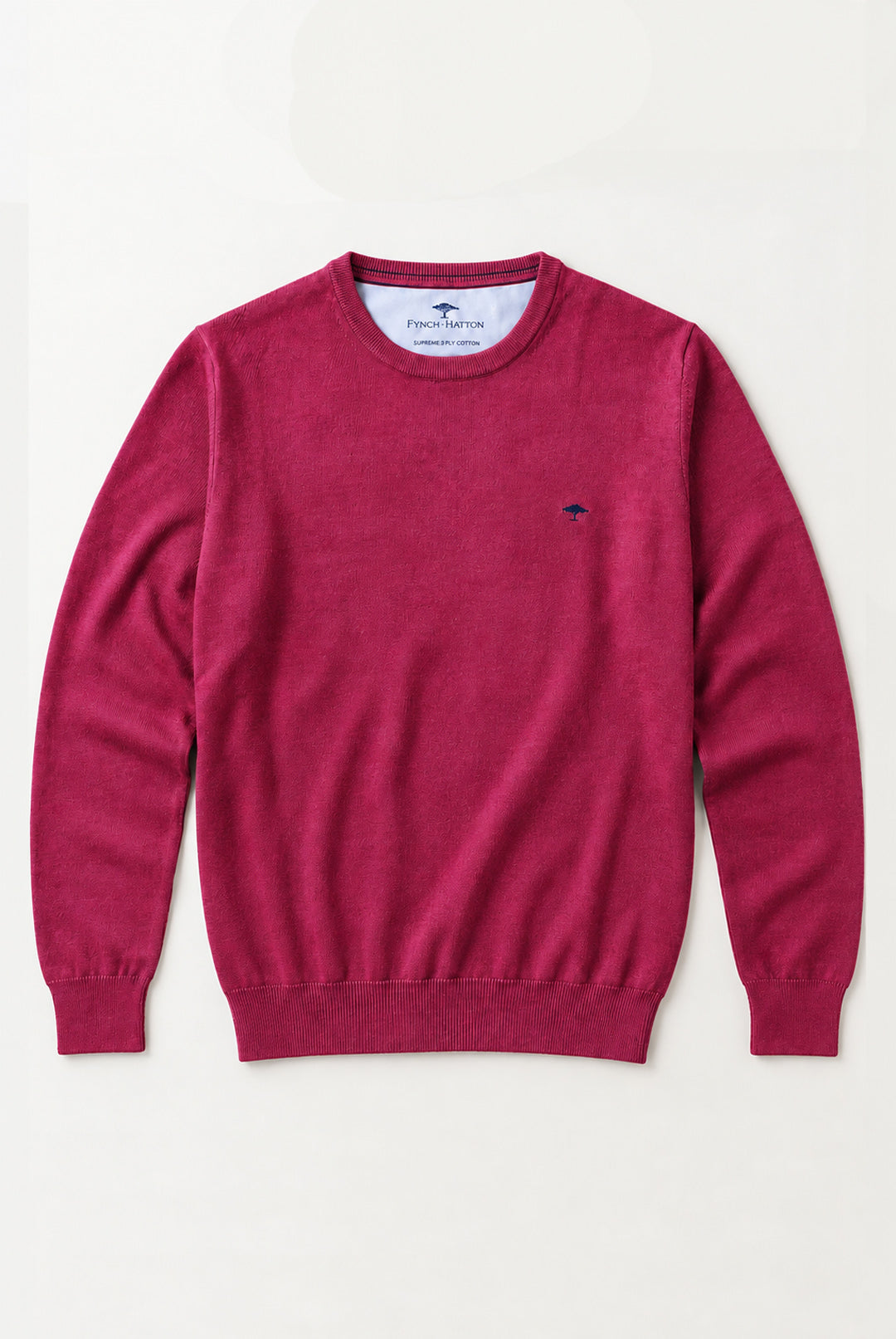 Fynch-Hatton Fine Knit Crew Neck Cotton Jumper - Grape