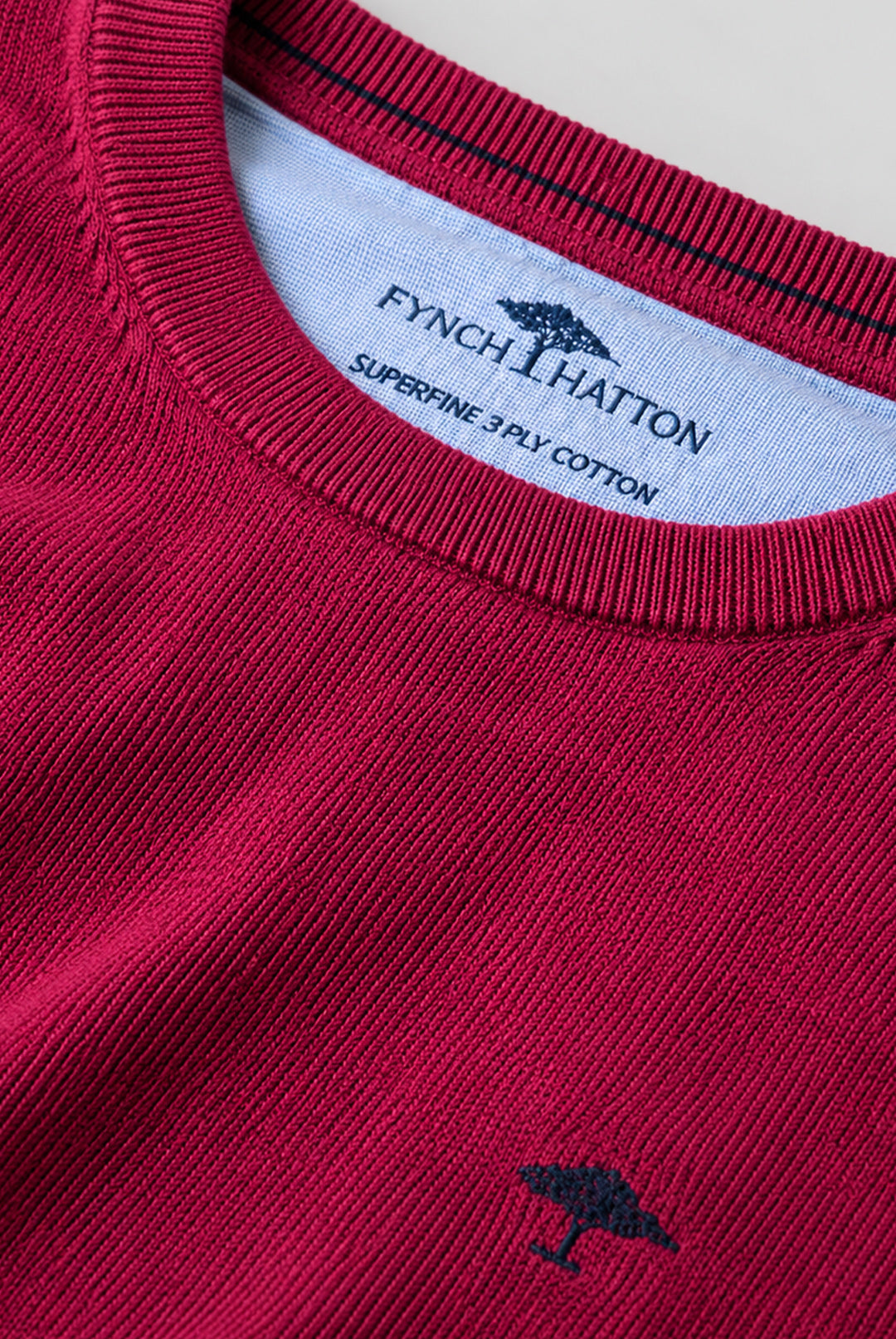 Fynch-Hatton Fine Knit Crew Neck Cotton Jumper - Grape
