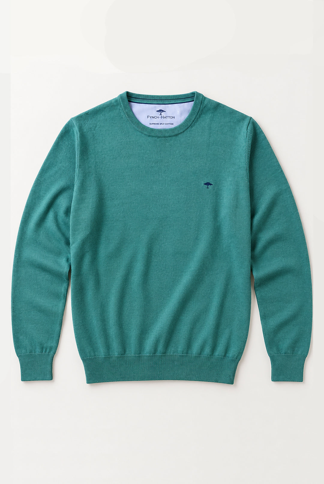 Fynch-Hatton Fine Knit Crew Neck Cotton Jumper - Teal