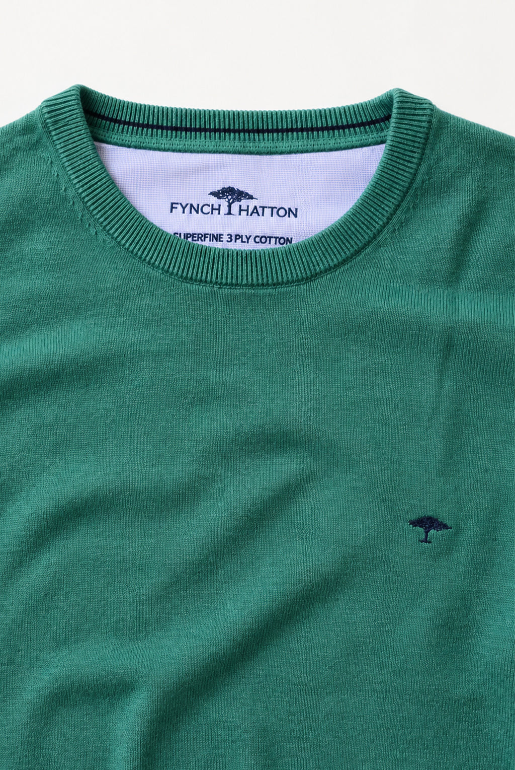 Fynch-Hatton Fine Knit Crew Neck Cotton Jumper - Teal