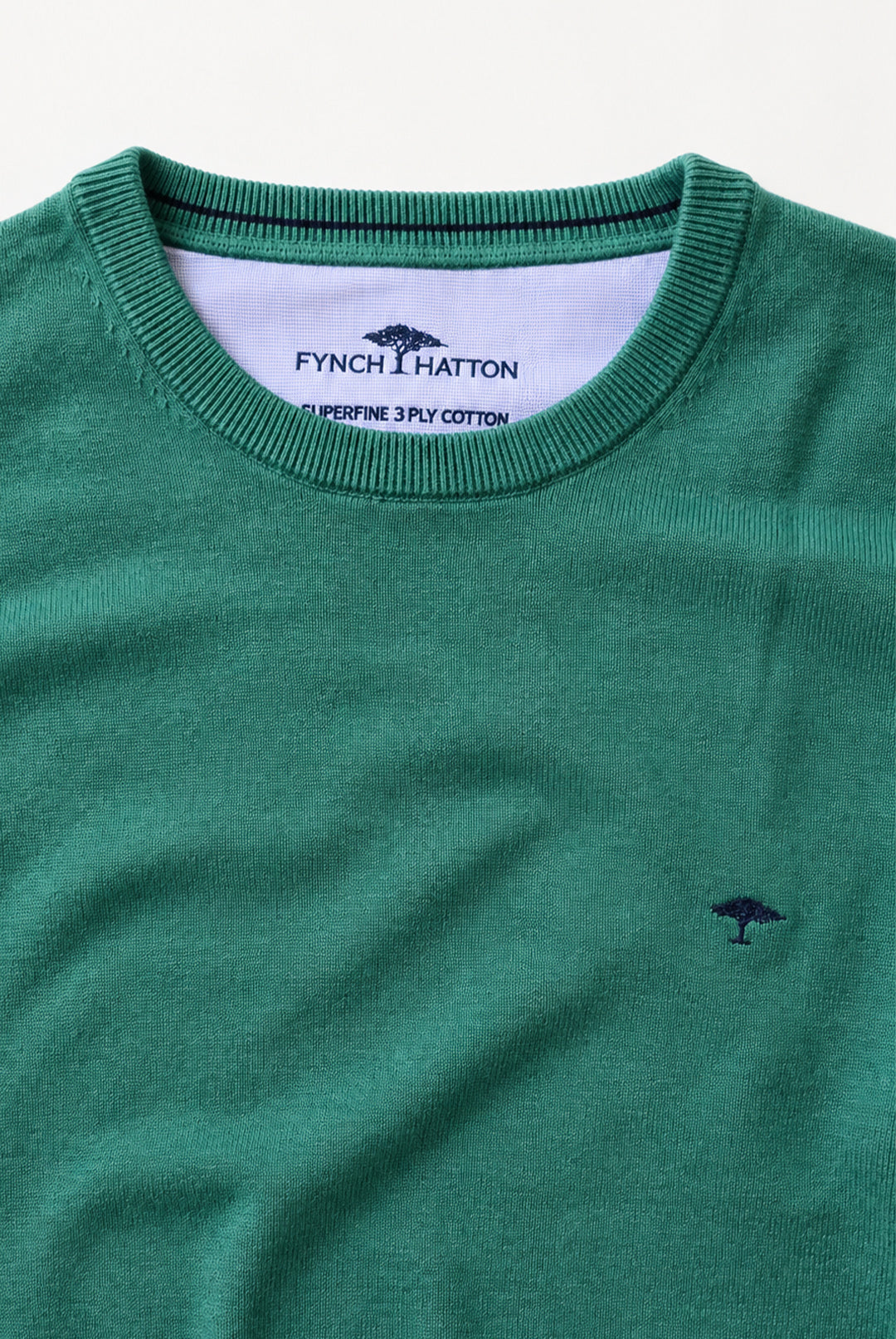 Fynch-Hatton Fine Knit Crew Neck Cotton Jumper - Teal