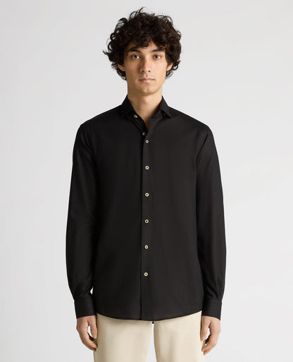 Tapered Linen-Blend Shirt - Black