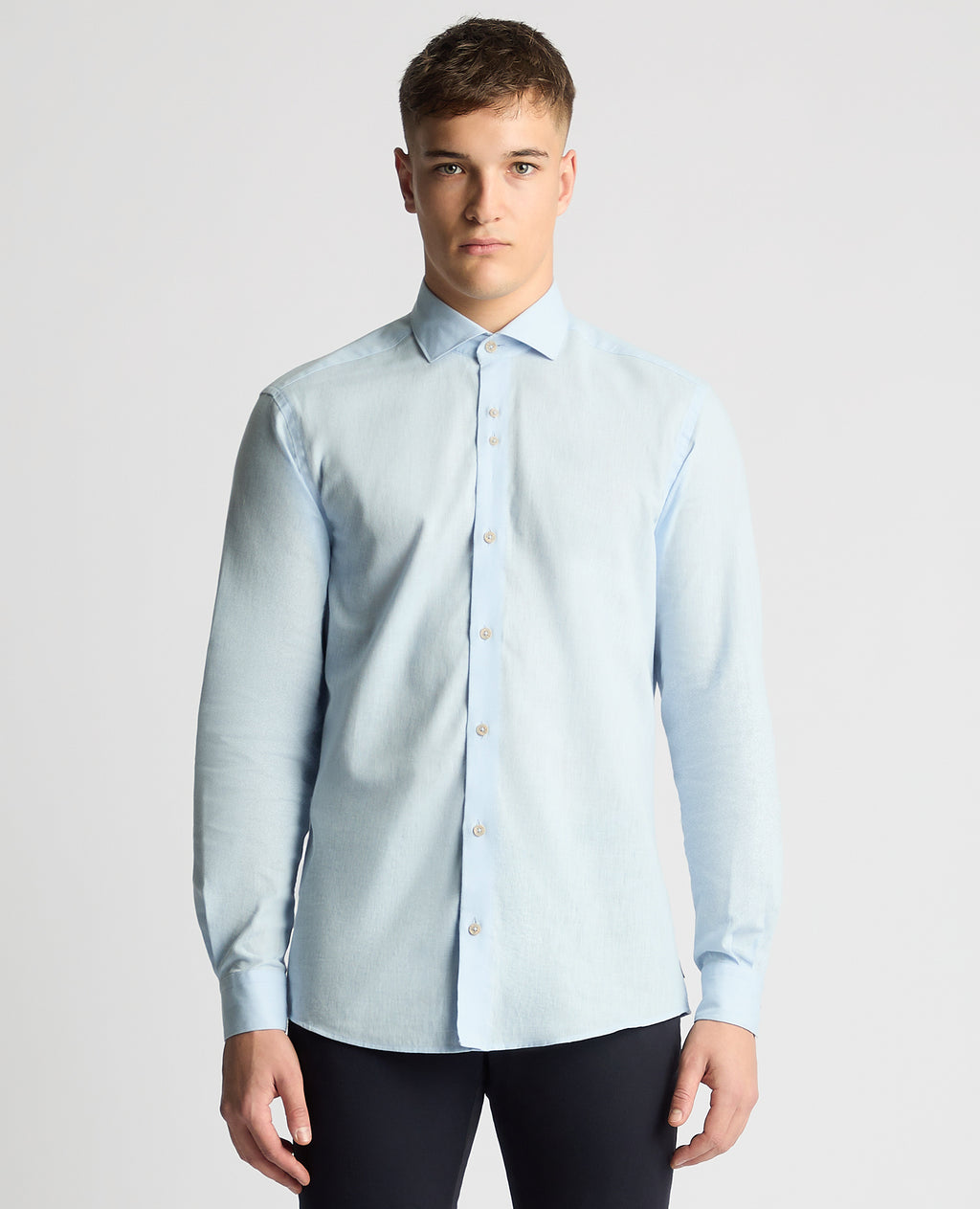 Tapered Linen-Blend Shirt - Light Blue