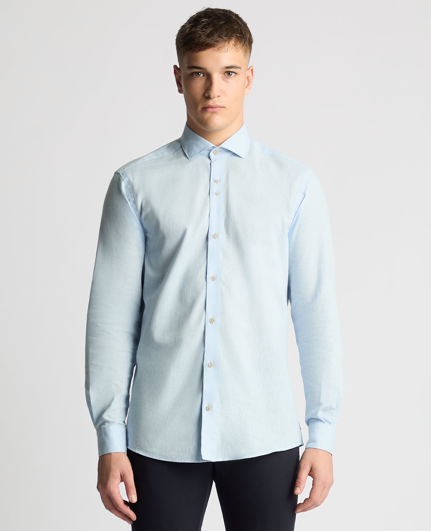 Tapered Linen-Blend Shirt - Light Blue