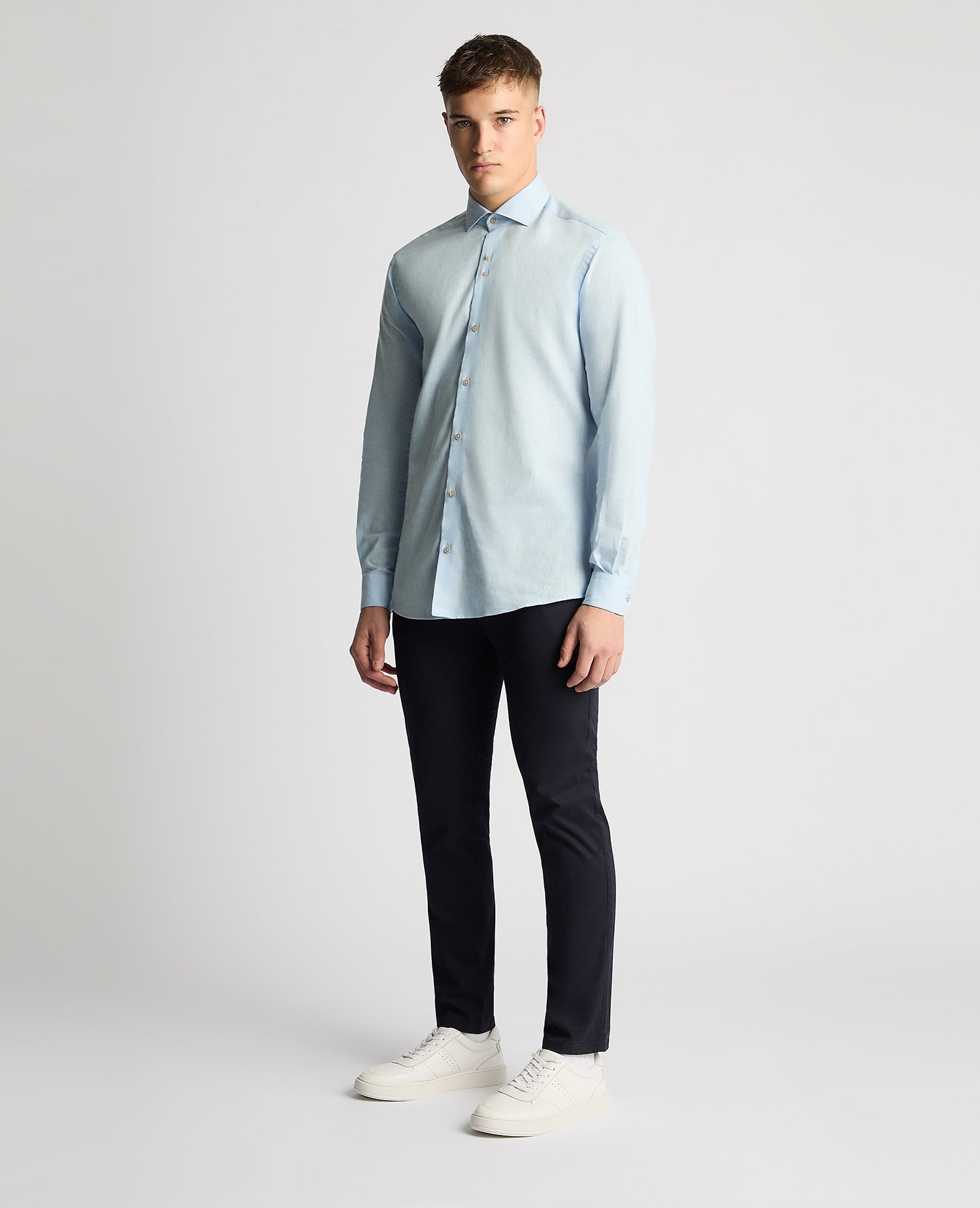 Tapered Linen-Blend Shirt - Light Blue