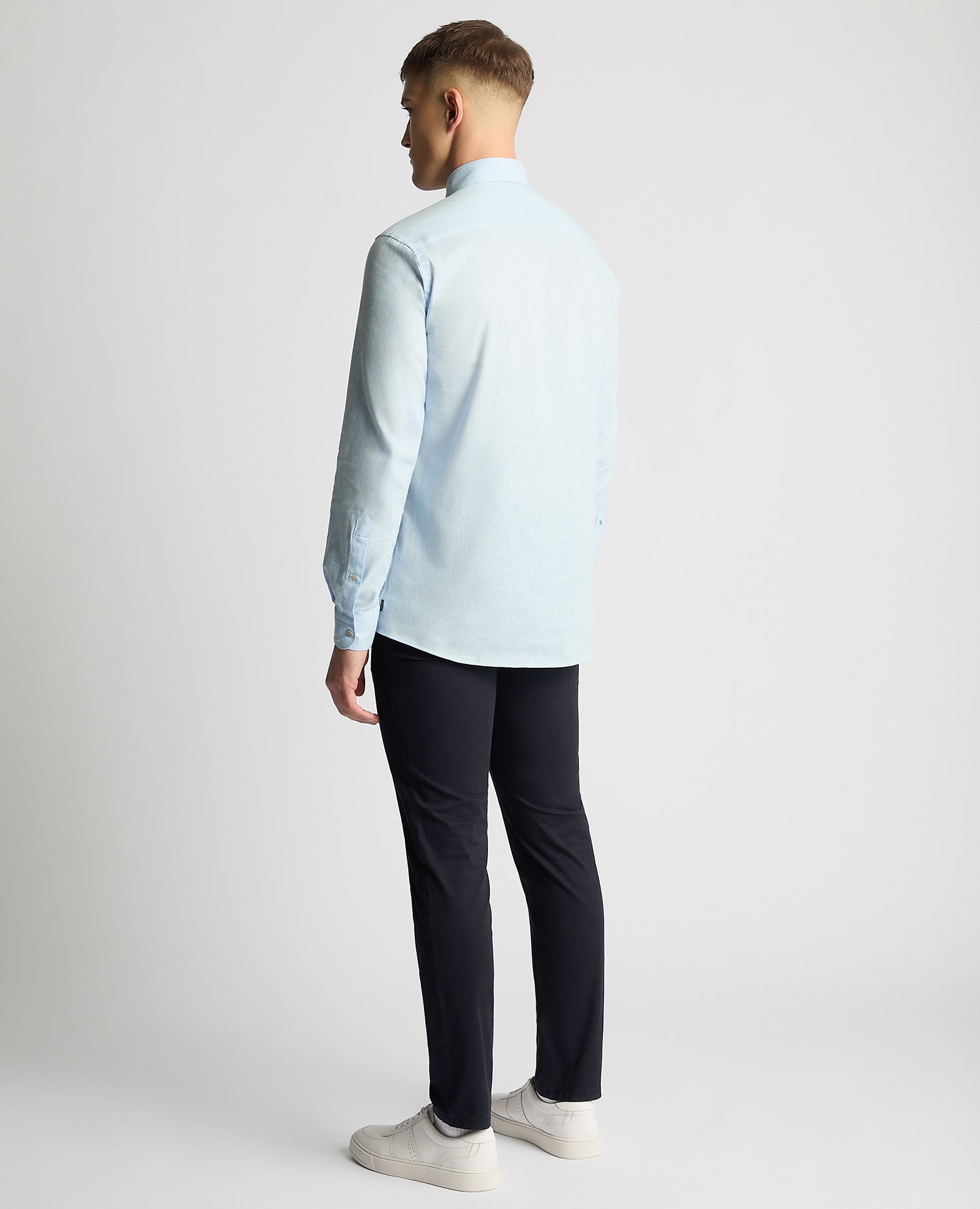 Tapered Linen-Blend Shirt - Light Blue