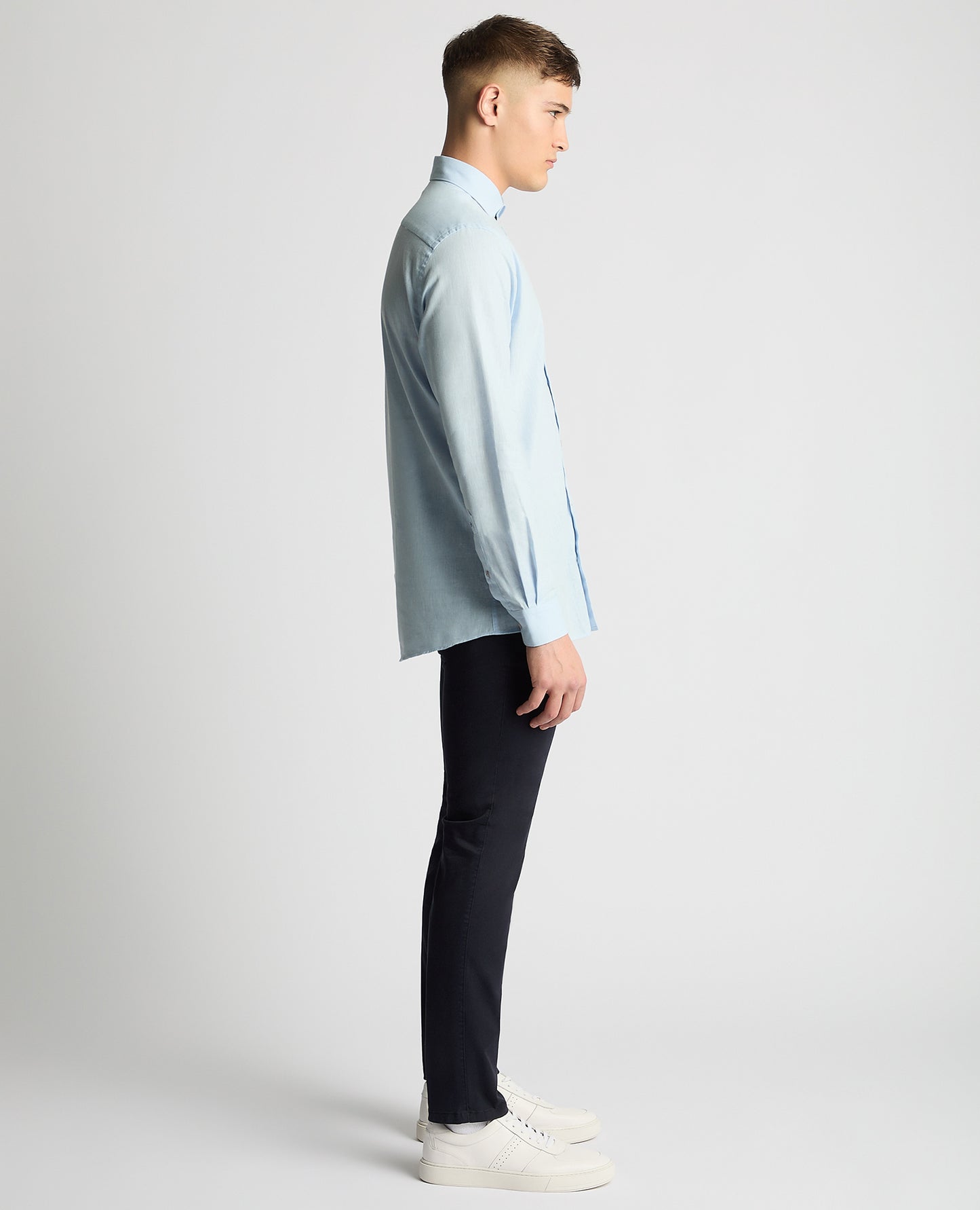 Tapered Linen-Blend Shirt - Light Blue