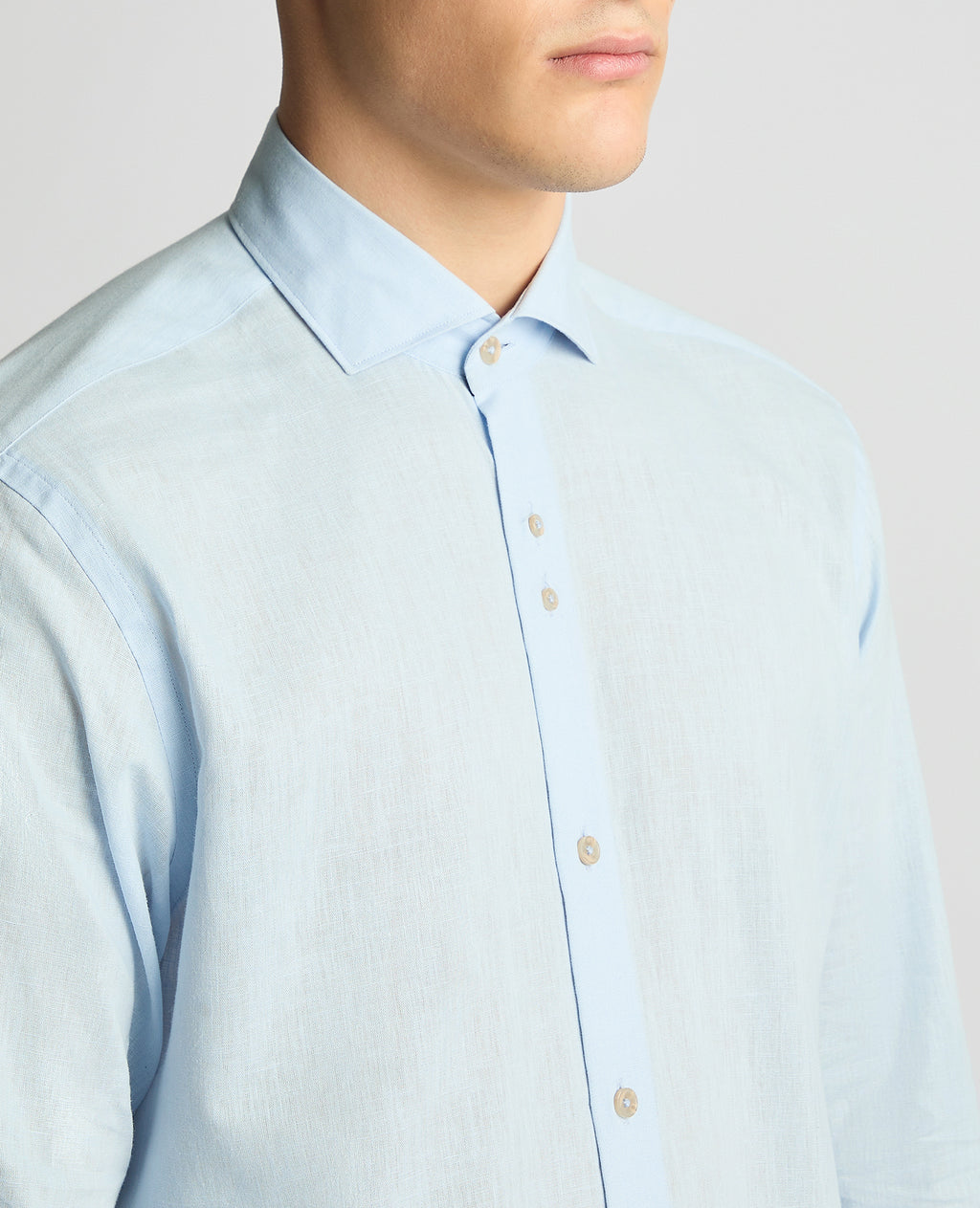 Tapered Linen-Blend Shirt - Light Blue