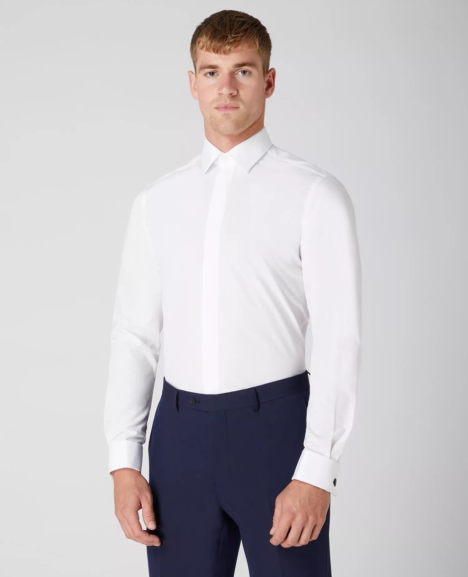 Tapered Fit Double Cuff Shirt - White