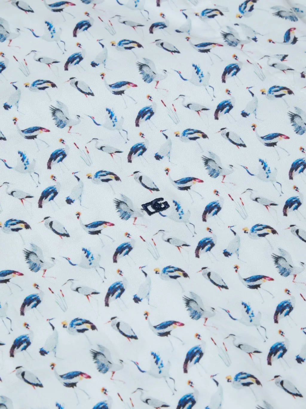 Short Sleeve  Crane Bird Shirt - White | Blue
