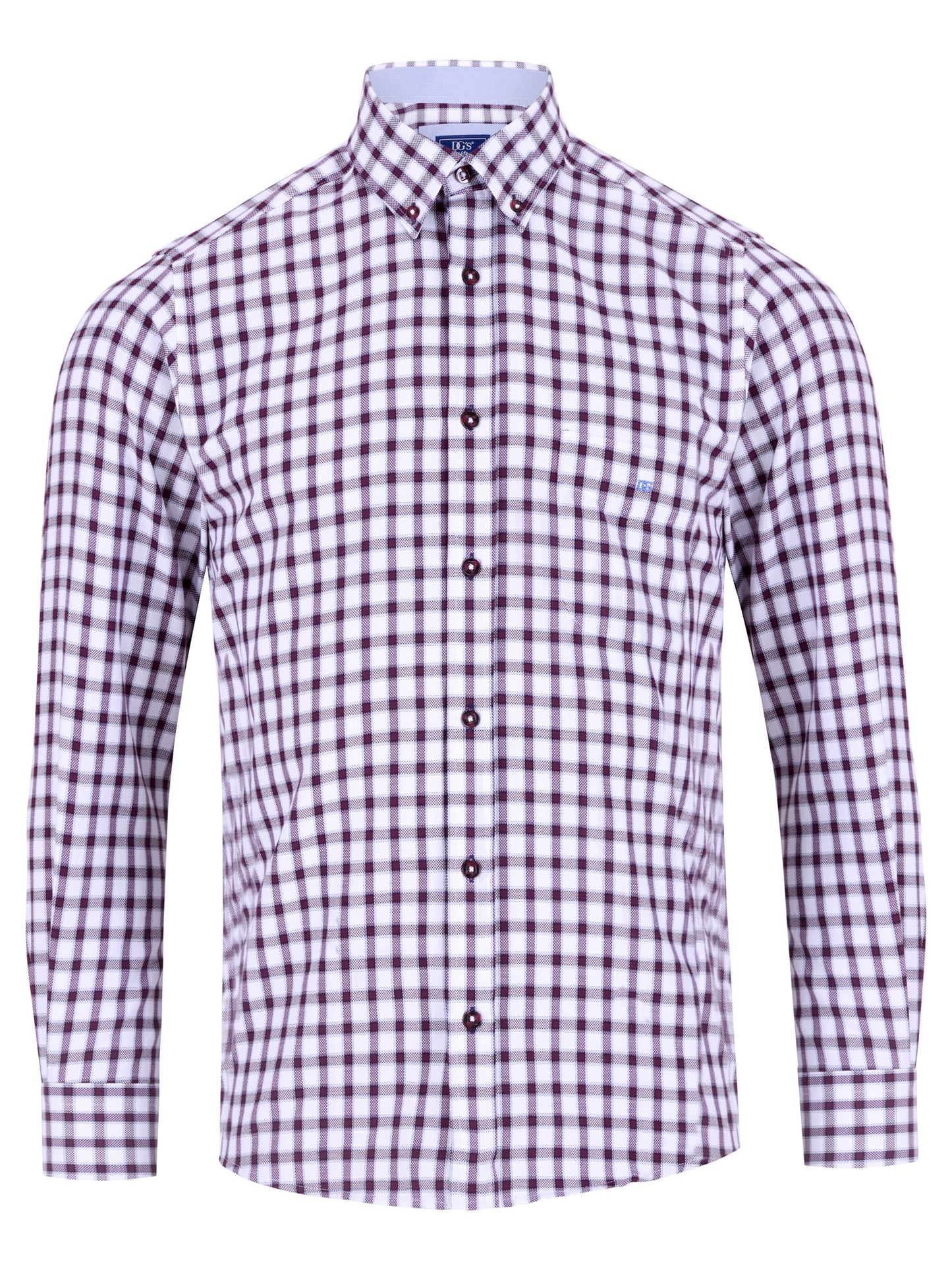 Cotton-Rich Button-Down Long-Sleeve Shirt - Red Check Warm Handle