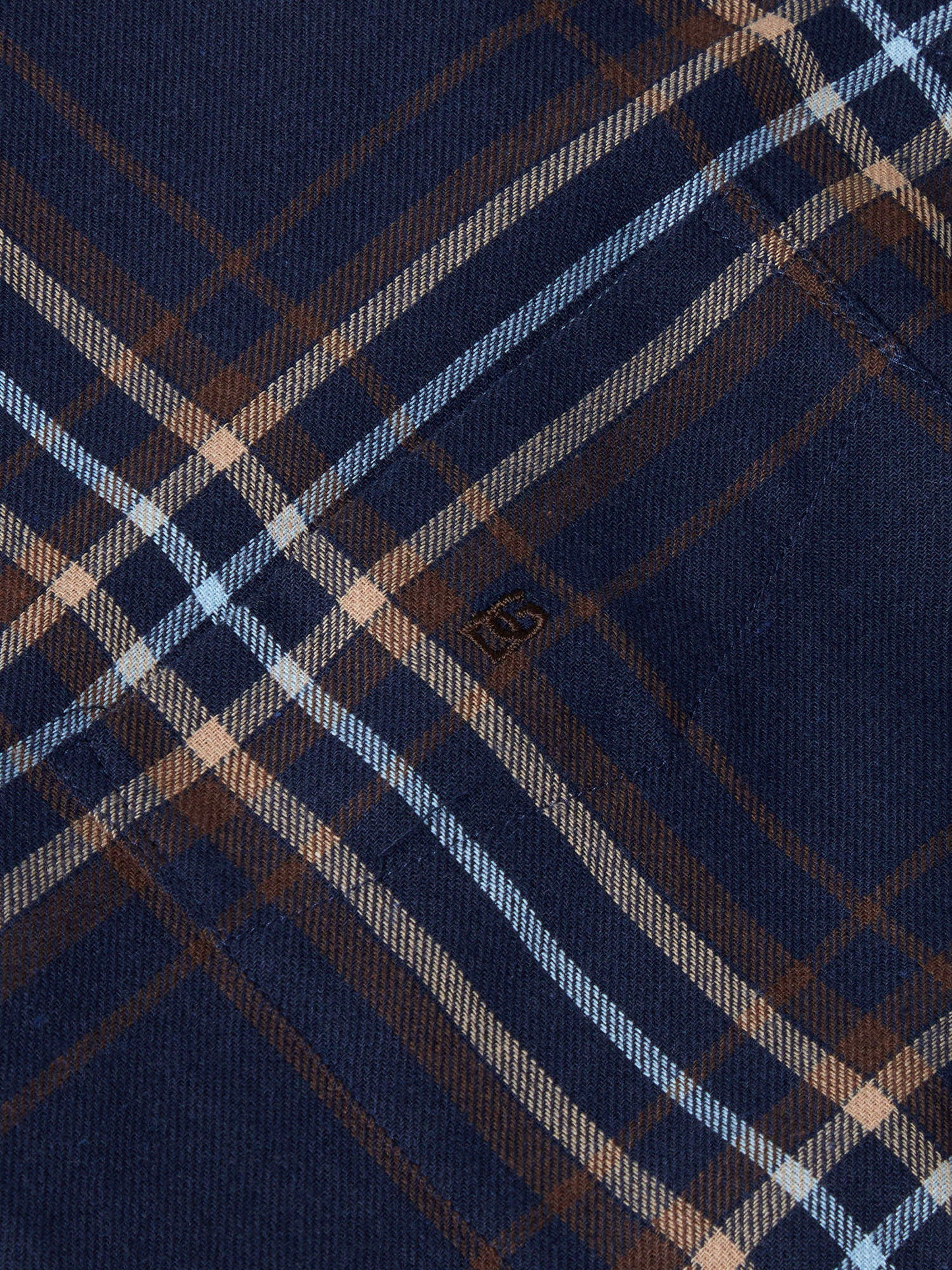 Brushed Cotton Button-Down Long-Sleeve Shirt - Navy and Brown Check
