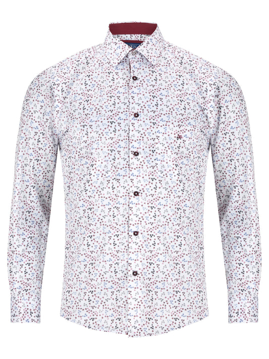 Cotton-Rich Button-Down Long-Sleeve Shirt - Leaf Pattern