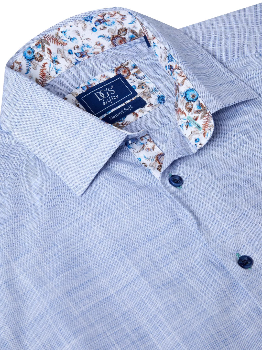 Pure Cotton Short-Sleeve Shirt - Linen-Look Sky Blue