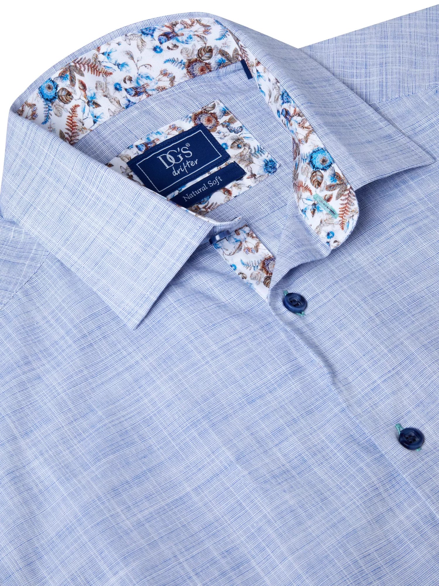 Pure Cotton Short-Sleeve Shirt - Linen-Look Sky Blue