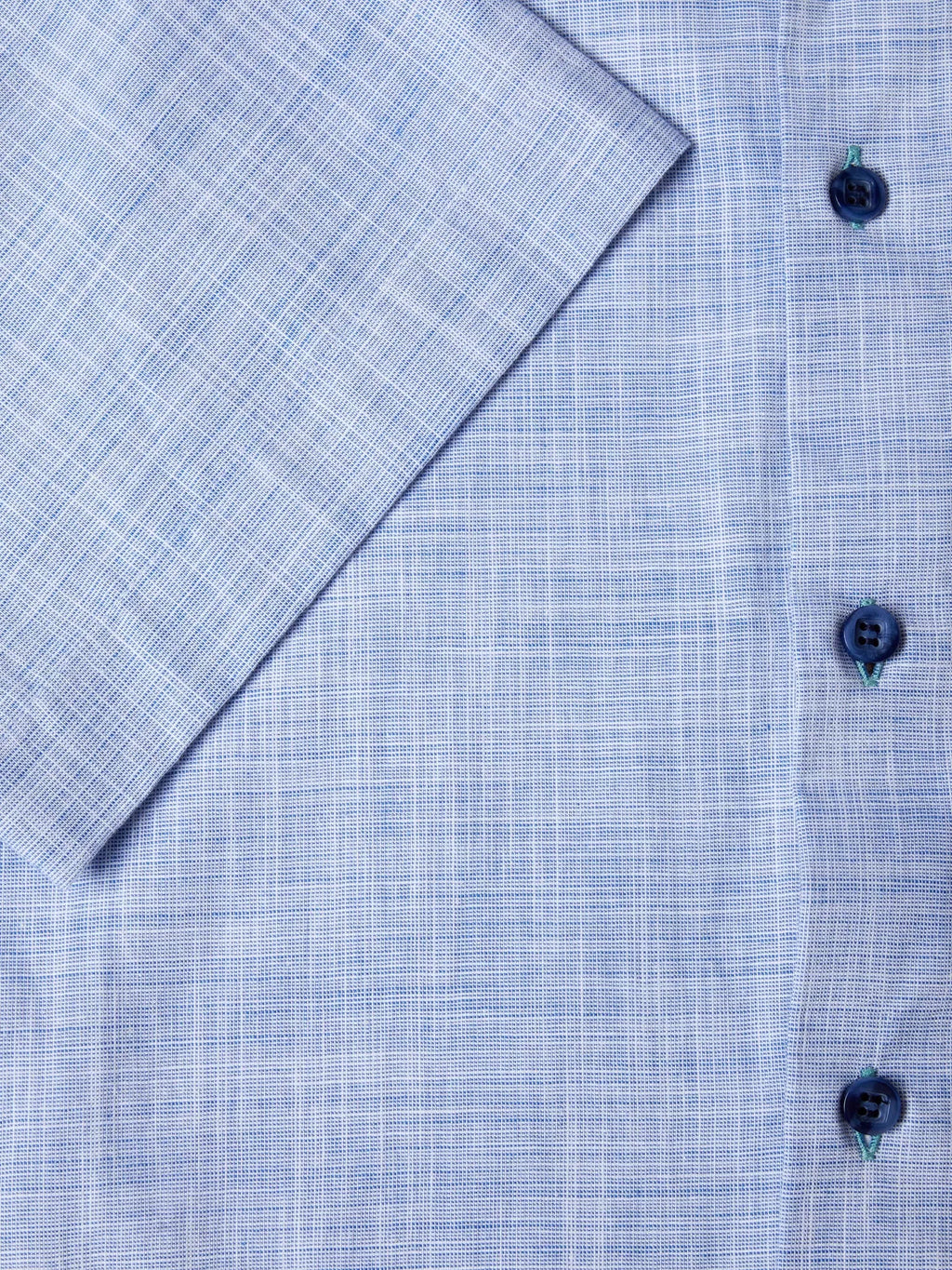 Pure Cotton Short-Sleeve Shirt - Linen-Look Sky Blue