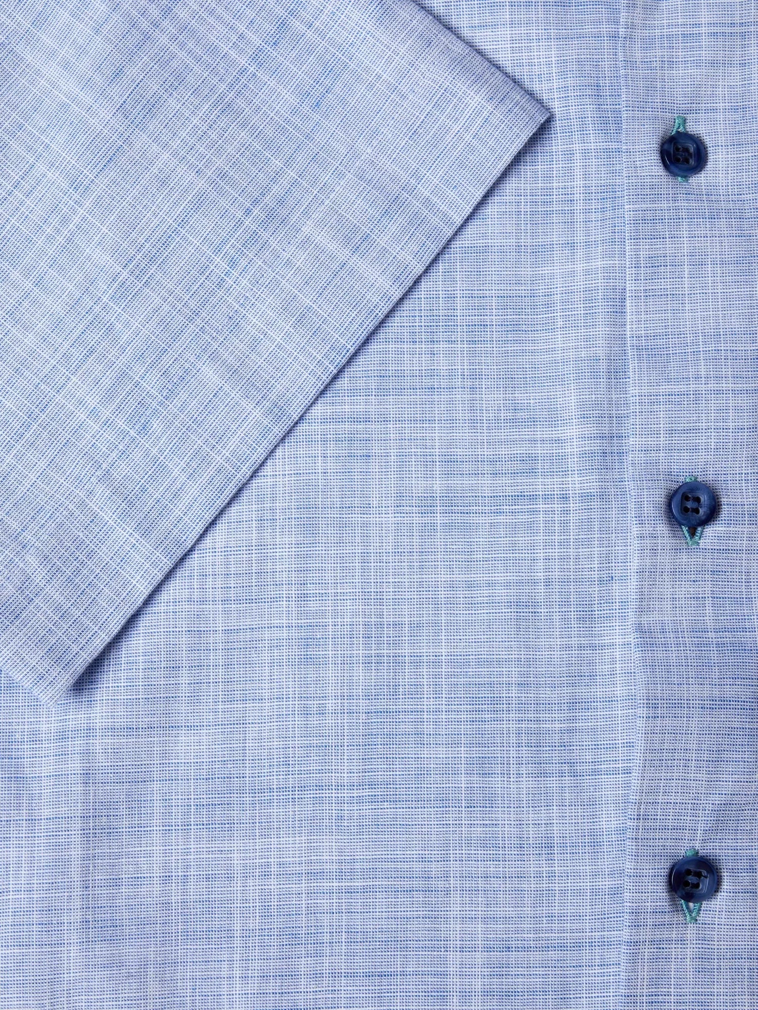 Pure Cotton Short-Sleeve Shirt - Linen-Look Sky Blue