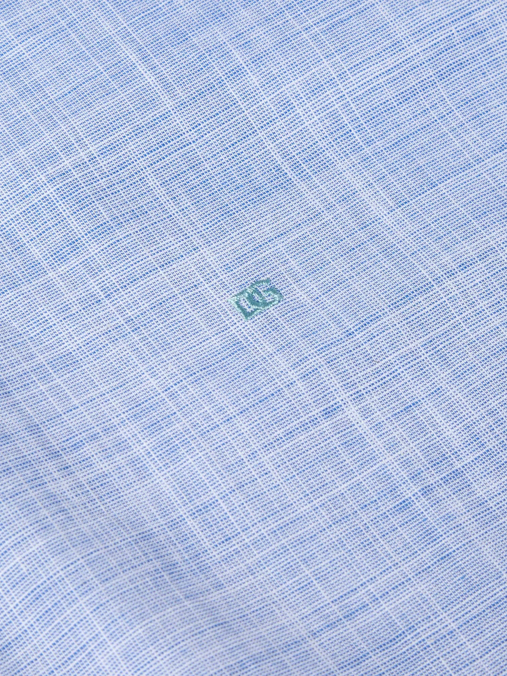 Pure Cotton Short-Sleeve Shirt - Linen-Look Sky Blue