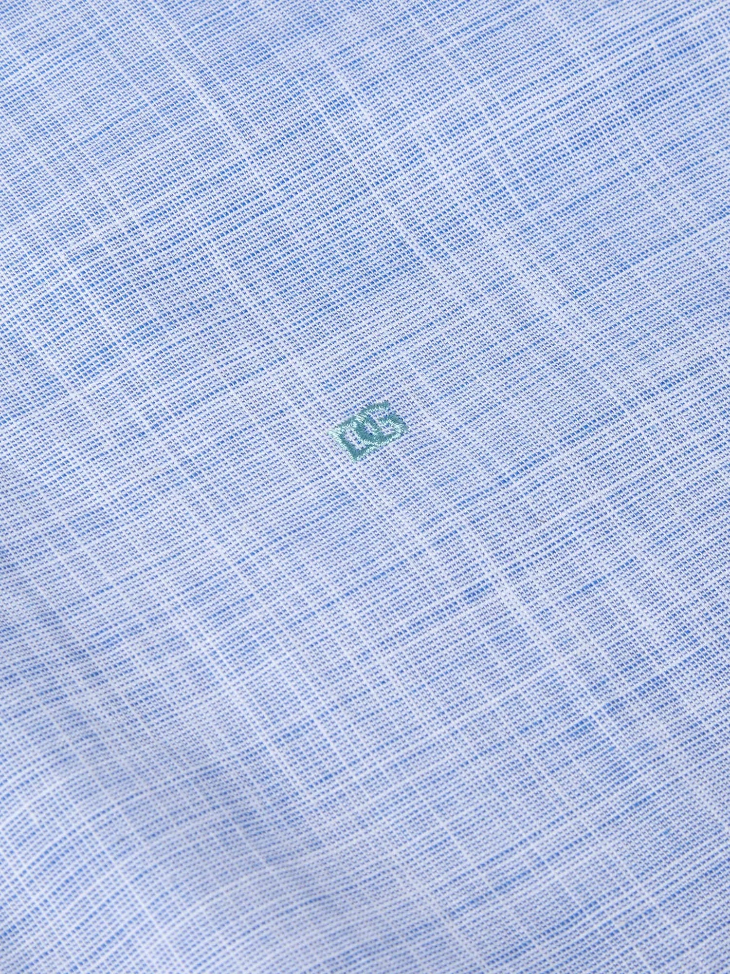 Pure Cotton Short-Sleeve Shirt - Linen-Look Sky Blue