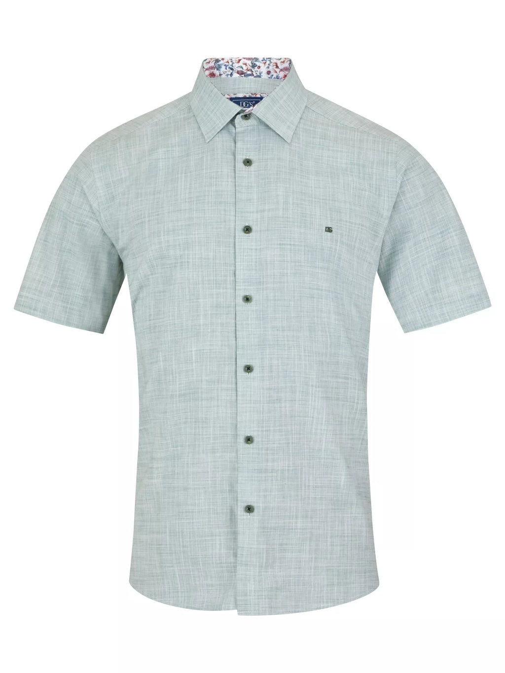 Pure Cotton Short-Sleeve Shirt - Linen-Look Green
